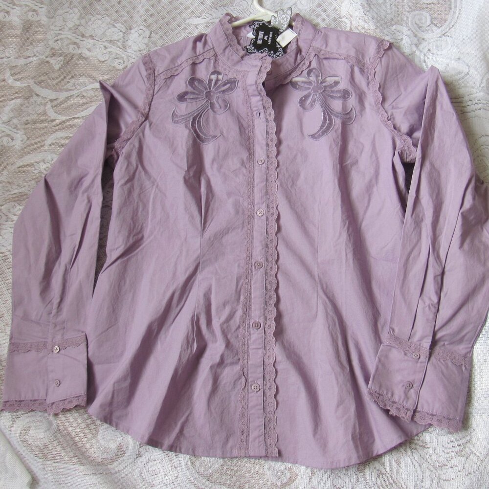 Old Navy x Anna Sui Button-Down Applique Top, light purple, Small,New